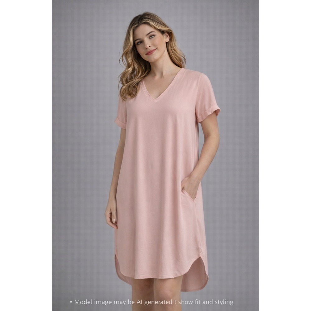 Cloth & Stone Blush Pink V Neck Tunic Dress Women's M High Low‎